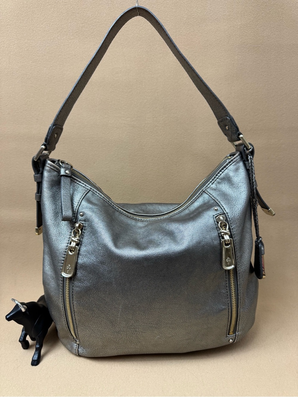 Cole Haan Metallic Pewter Leather Shoulder Bag